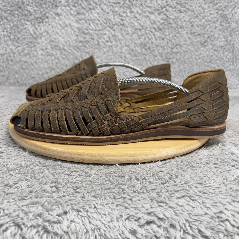 Nisolo Shoes Mens Size 11.5 Brown Leather Woven Huarache Sandals Slip On